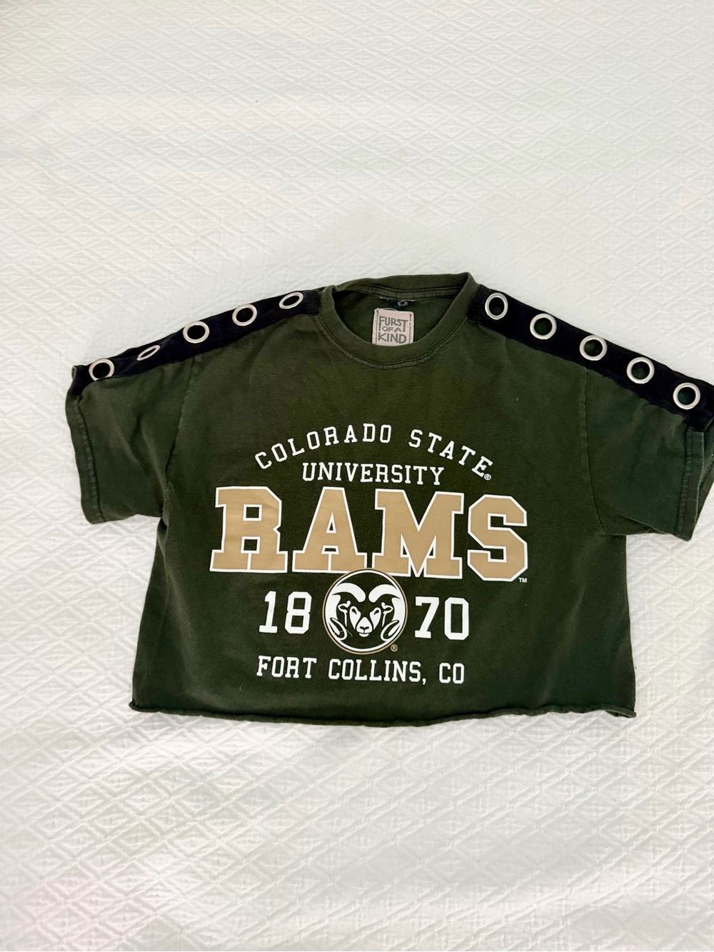 LF OOAK Olive Green Crop Top with Grommet Detail